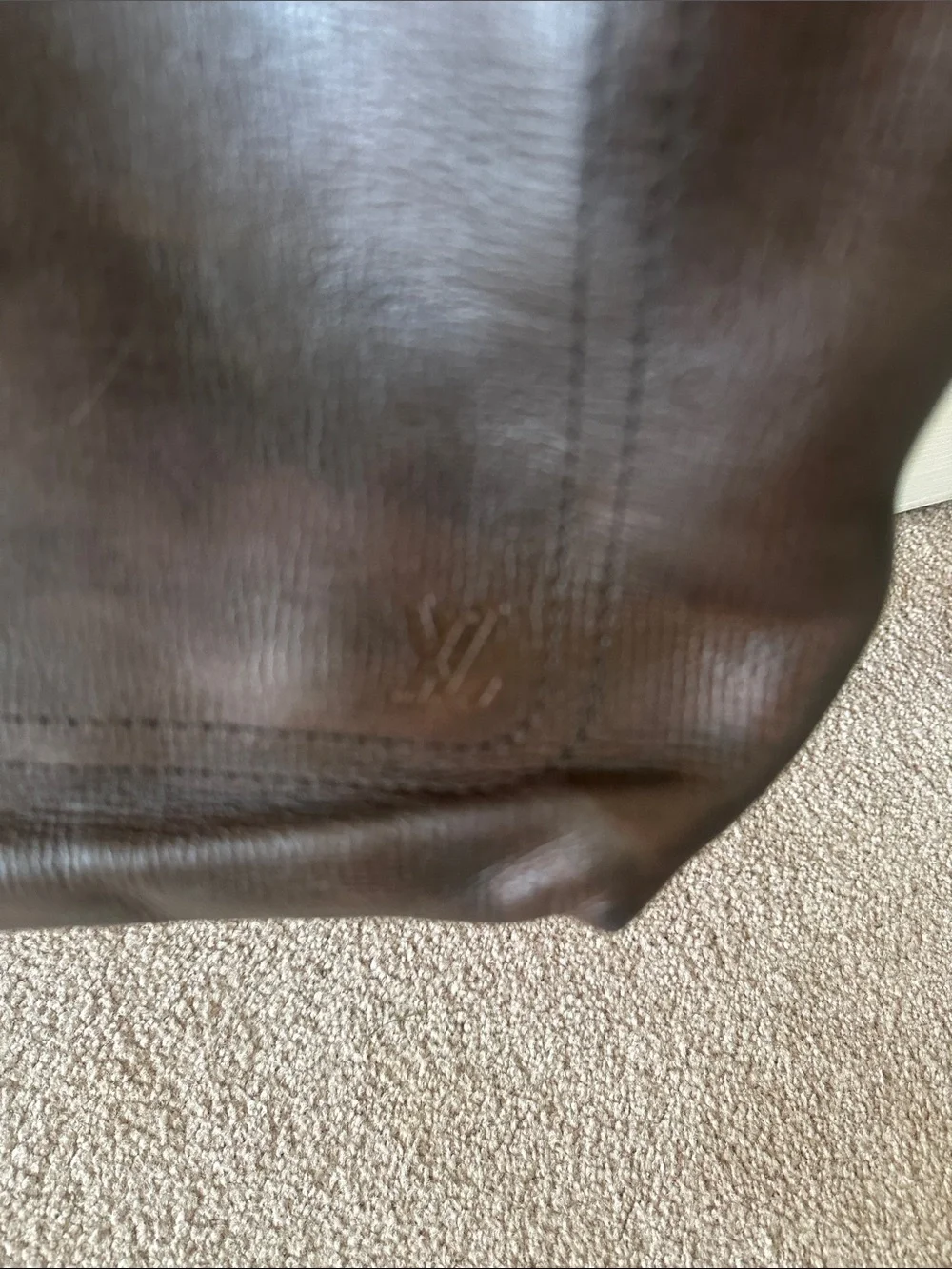 Louis Vuitton Tan Canvas Duffel Bag Interior with Brown Leather Patch